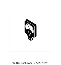 Black and white digital voltage meter gauge icon with checkmark in vector style.