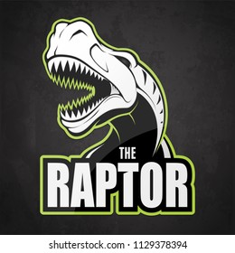 Black and white dinosaur emblem on a dark background. Vector illustration
