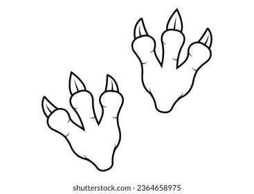 Black and White Dinosaur Footprints Cartoon Character Vector. Coloring Page of a Dinosaur Footprints