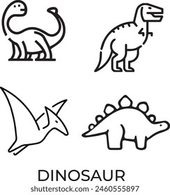 Black and white dinosaur outline drawings in vector illustration format 