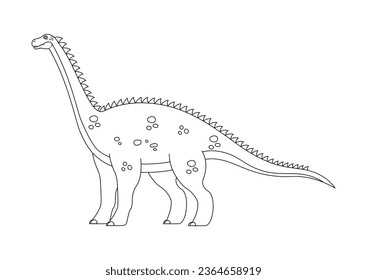 Black and White Diplodocus Dinosaur Cartoon Character Vector. Coloring Page of a Diplodocus Dinosaur
