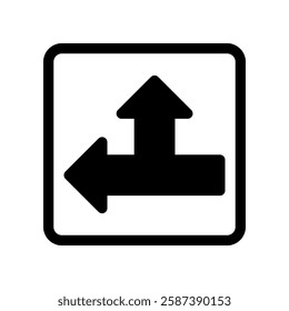 Black and White Directional Arrow Icon Indicating Left and Straight Choices