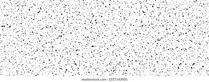 Black and white dirty dotted seamless pattern. Grunge sprinkles, particles, dust and splashes wallpaper. Distress noise grain repeating background. Random mottled gritty overlay texture. Vector