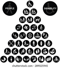 Black and white disability and people related pyramid graphics collection isolated on white background