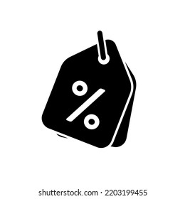 icono de etiqueta de descuento en blanco y negro sobre fondo aislado