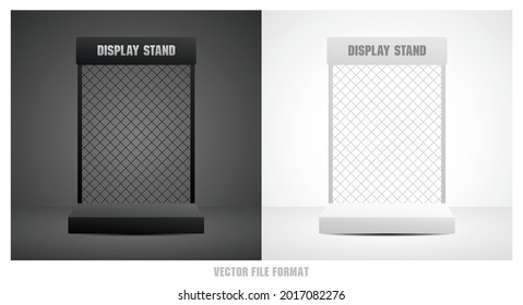 black and white display stand shelf with chain link 3d illustration vector for putting sportwear and streetwear product or other object