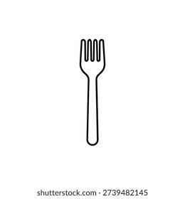 Black and white disposable fork icon simple vector illustration of plastic cutlery for disposable tableware and food packaging design