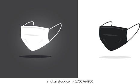 Black and white disposable surgical mask in vector template