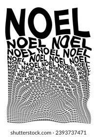 Black and white distorted background composed of french christmas decreasing words. Optical illusion warped wallpaper. Vector illustration.