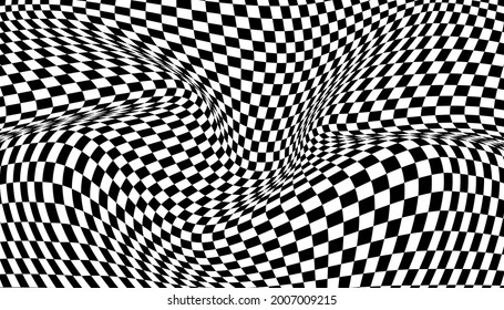 Black and white distorted checkered background