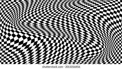 Black And White Distorted Checkered Background