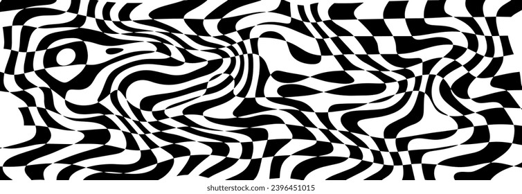 Fondo cuadrado geométrico distorsionado en blanco y negro en el estilo psicodélico vintage de y2k.