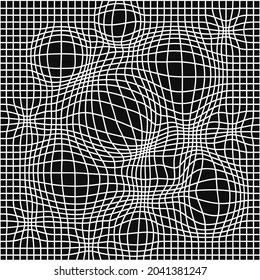 Black And White Distorted Grid Seamless Pattern. Vector Illustration. Deforn Grid,distortion,techno Seamless Pattern Wallpaper Concept