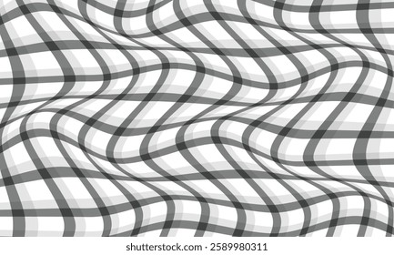 Black and White Distorted Plaid Pattern – Abstract Optical Illusion Fabric Texture for Modern and Creative Designs