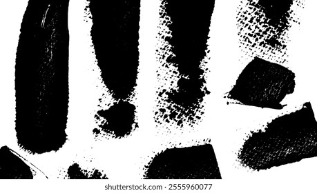 Black and white distressed background with rough edges and abstract overlay. Vintage dirty grunge paint effect. Flat vector illustration isolated