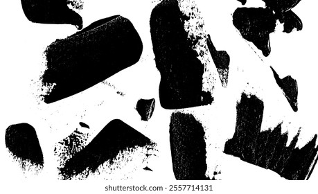 Black and white distressed background with rough edges and abstract overlay. Vintage dirty grunge paint effect. Flat vector illustration isolated