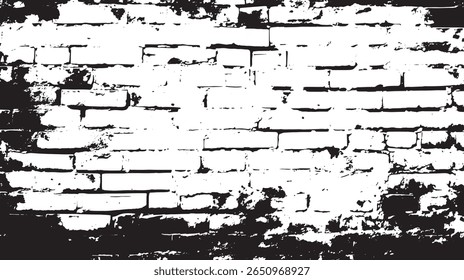 a black and white distressed brick wall texture with high contrast, perfect for graphic design overlays.