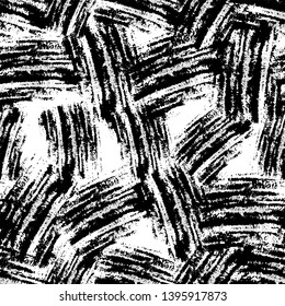 Black and White Distressed Grunge Seamless Pattern. Cracked Strokes Texture. Abstract Watercolor Paint Pattern. Rusty Surface Background.