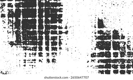 Black and white distressed texture with an irregular grid pattern and grunge effect. The image features a chaotic arrangement of dark and light areas.