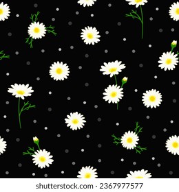 color blanco negro marrón marrón sin fisuras. impresión floral monocroma con puntos de polka. buena para tela, diseño de moda, tapicería, vestido primavera de verano, pijama, textil, fondo.