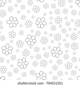 Black and White Ditsy Pattern with Small Flowers for Seamless Texture. Feminine Ornament for Textile, Fabric, Wallpaper, background. Vector illustration.