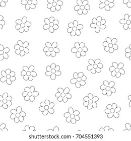 Black and White Ditsy Pattern with Small Flowers for Seamless Texture. Feminine Ornament for Textile, Fabric, Wallpaper, background. Vector illustration.