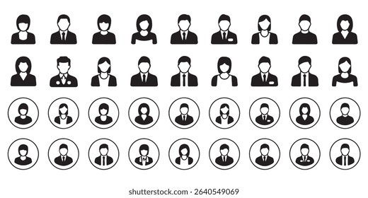 Black and White Diverse People Profile Icons Set user