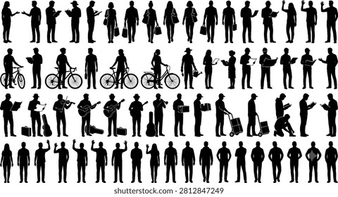 Black and white of diverse people walking and riding bicycles people riding bicycles