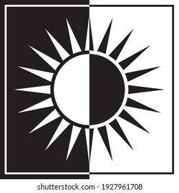 Sol negro y blanco dividido aislado en blanco