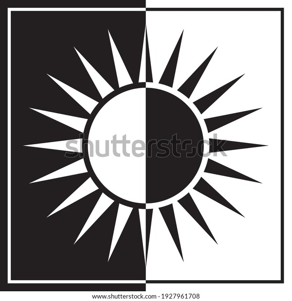Black and white\
divided sun isolated on\
white