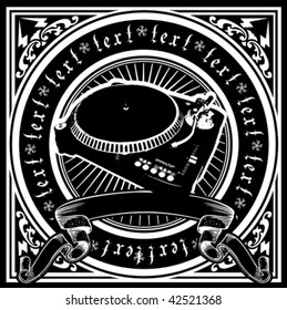 Black And White DJ Player Ornate Quad. Vector Illustration.