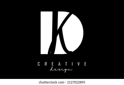 Black and white DK Letters logo with negative space. Letters D and k with geometric and handwritten typography. Creative Vector Illustration with letters.
