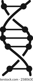 Black and white dna molecule forming double helix showing nucleotides forming base pairs connected by hydrogen bonds, simple icon style graphic