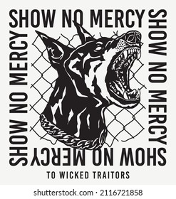 Black and White Doberman Illustration with A Slogan Artwork on White Background for Apparel or Other Uses