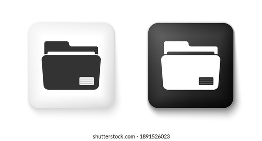 Black and white Document folder icon isolated on white background. Accounting binder symbol. Bookkeeping management. Square button. Vector.