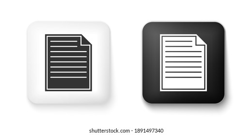Black and white Document icon isolated on white background. File icon. Checklist icon. Business concept. Square button. Vector.