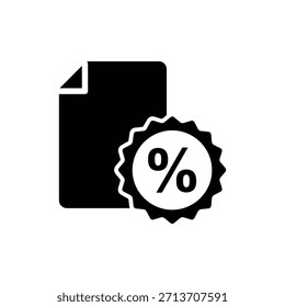 Icono de documento en blanco y negro con insignia dentada o forma de descuento de pegatina