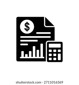 Icono de documento en blanco y negro que representa los informes y análisis financieros
