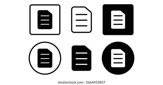 Conjunto de ilustración de diseño de Vector de línea simple de iconos de documento en blanco y negro 