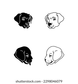 colección de cabeza de perro blanco y negro. zoo, animal, mascota, perro, cabeza, cabeza de perro, perrito, cachorro, canino, hebilla, mascota, pegatina, clipart, icono plano, silueta, simple, logotipo, logotipo, logotipo, ilustración vectorial.