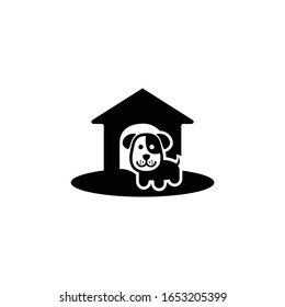 black and white dog house icon vector