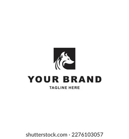 black and white dog logo inside the box