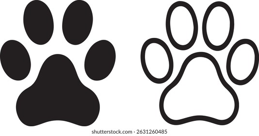 Preto e branco Paw cão impressão ícone vetor no fundo branco