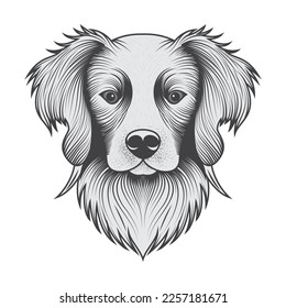Black and White Dog Portrait - Dog Face Logo- Pet Illustration