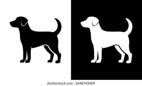 Black and White Dog Silhouette Set. Vector Pet Icon.