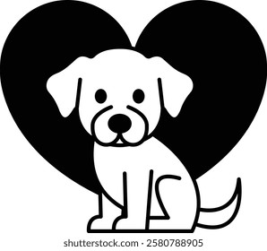 A black and white dog sitting in a heart. The dog is cute and the heart is a symbol of love