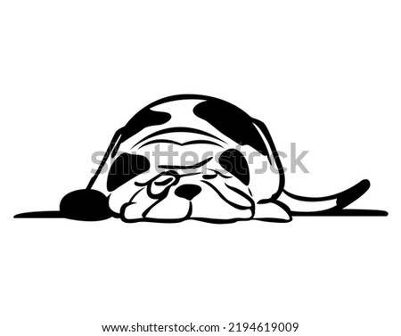black and white Dog Sleeping on floor isolated on white background - vector illustration