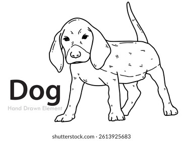Black and white Dog vector hand drawn, simple design, Coloring page, Cute cat, easy to edit
