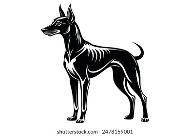 Black and white dog vector silhouette.