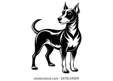 Black and white dog vector silhouette.